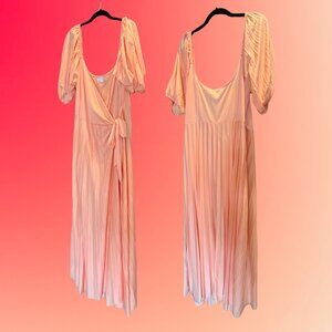 🤩HP!🤩 ASOS DESIGN Curve Peach Puff Sleeve Wrap Dress | US 18